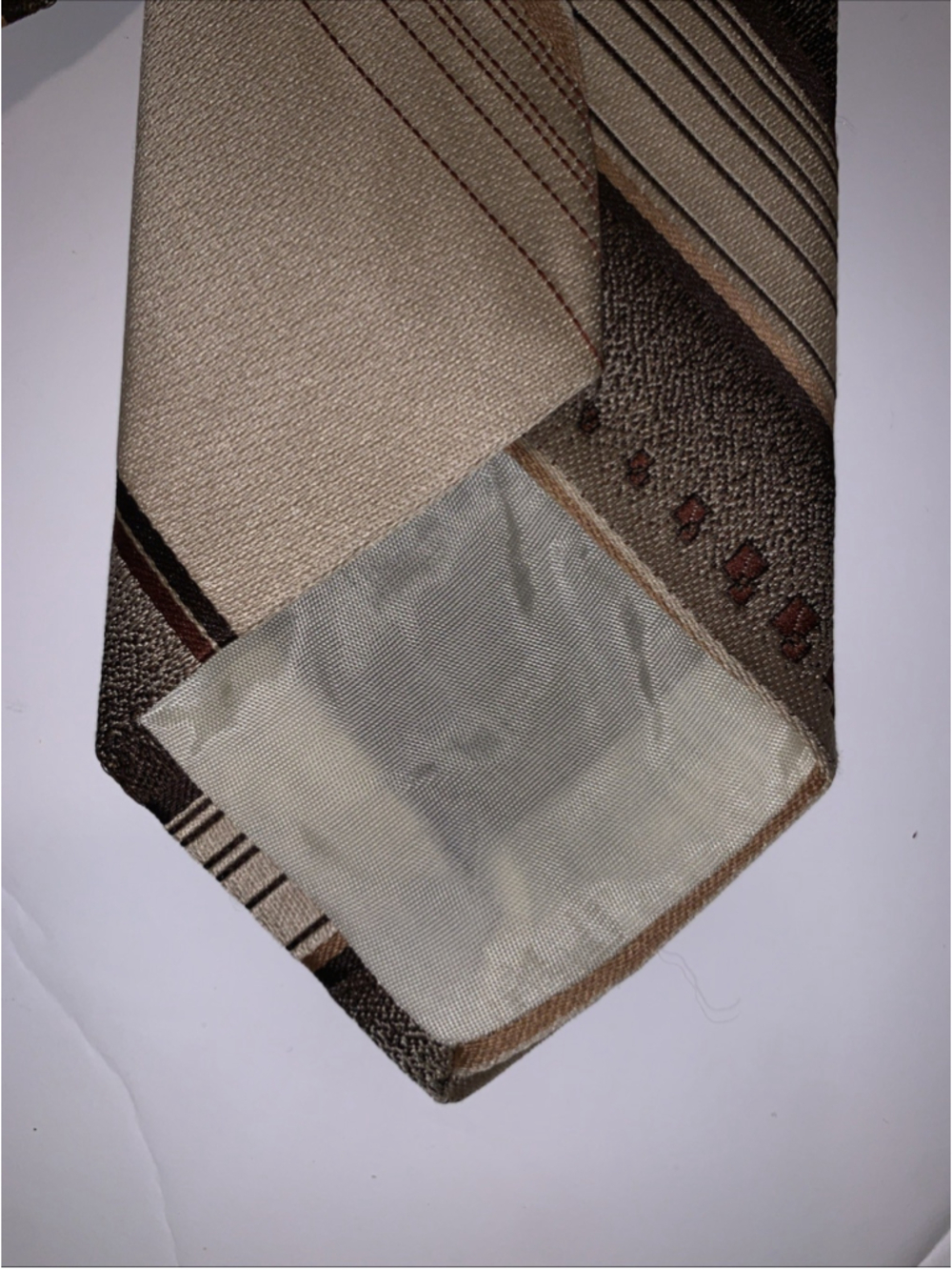 Philippe Longet Paris New York Brown Beige Tan Striped Neck Tie Vintage 3” 53” - Picture 7 of 11